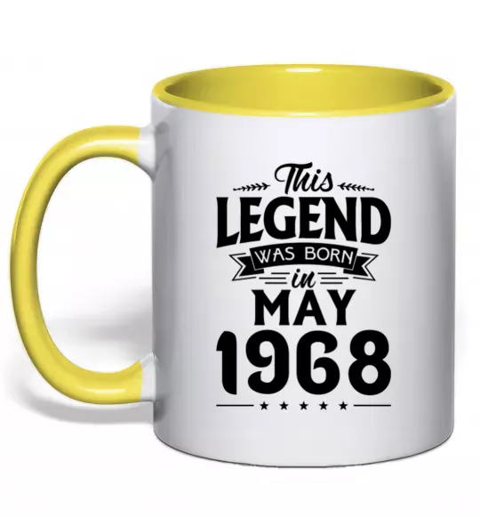 Чашка з кольоровою ручкою This Legend was born in May 1968 Сонячно жовтий фото