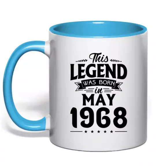 Чашка з кольоровою ручкою This Legend was born in May 1968 Блакитний фото