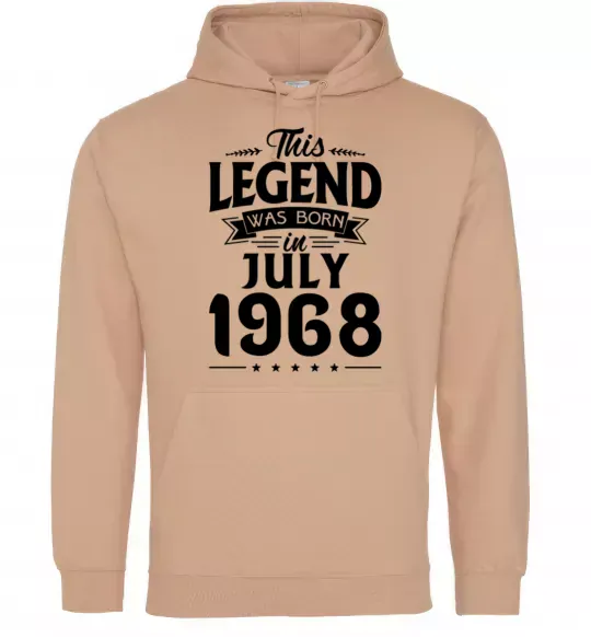 Мужская толстовка (худи) This Legend was born in July 1968 Песочный фото