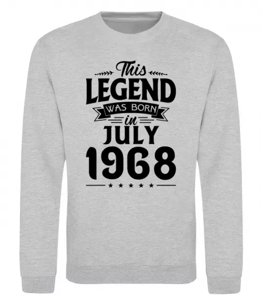 Свитшот This Legend was born in July 1968 Серый меланж фото