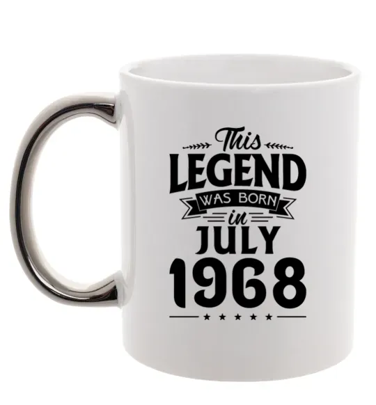 Чашка з кольоровою ручкою This Legend was born in July 1968 Срібло фото