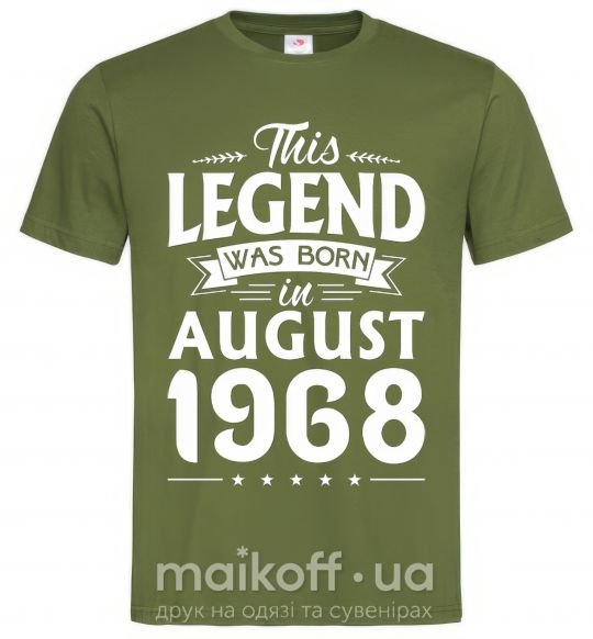 Мужская футболка This Legend was born in August 1968 Оливковый фото