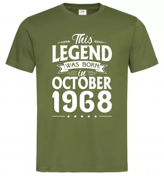 Мужская футболка This Legend was born in October 1968 Оливковый фото