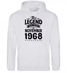 Мужская толстовка (худи) This Legend was born in November 1968 Серый меланж фото