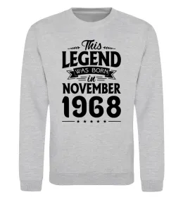Свитшот This Legend was born in November 1968 Серый меланж фото