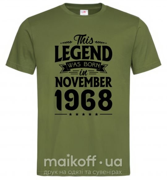 Мужская футболка This Legend was born in November 1968 Оливковый фото