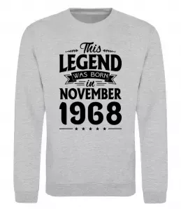 Світшот This Legend was born in November 1968 Сірий меланж фото