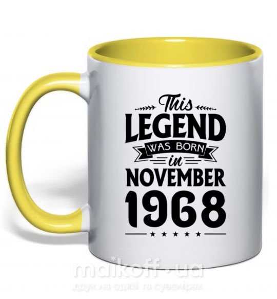 Чашка з кольоровою ручкою This Legend was born in November 1968 Сонячно жовтий фото