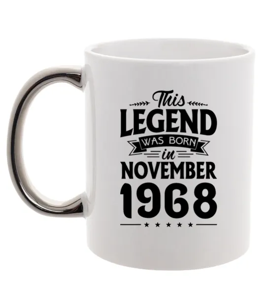 Чашка з кольоровою ручкою This Legend was born in November 1968 Срібло фото
