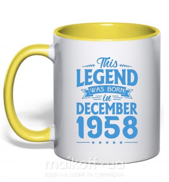 Чашка з кольоровою ручкою This Legend was born in December 1958 Сонячно жовтий фото