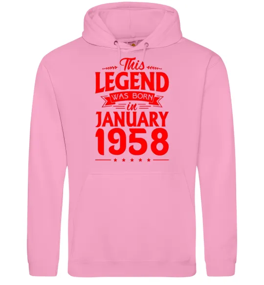 Мужская толстовка (худи) This Legend was born in January 1958 Розовый фото