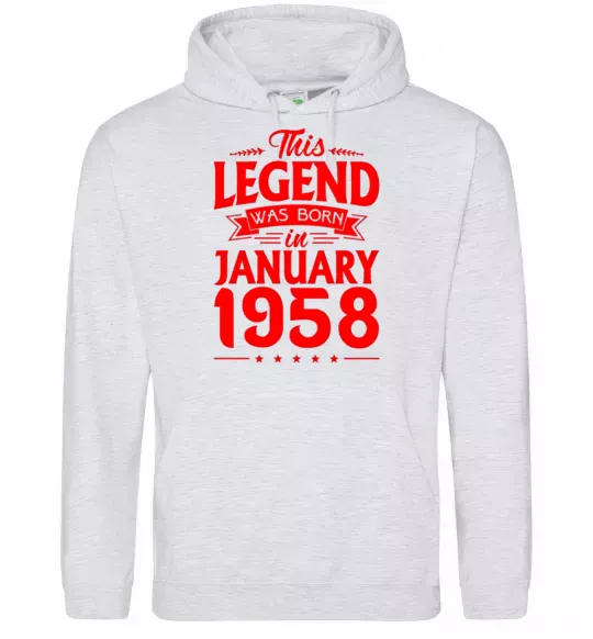 Чоловіча толстовка (худі) This Legend was born in January 1958 Сірий меланж фото