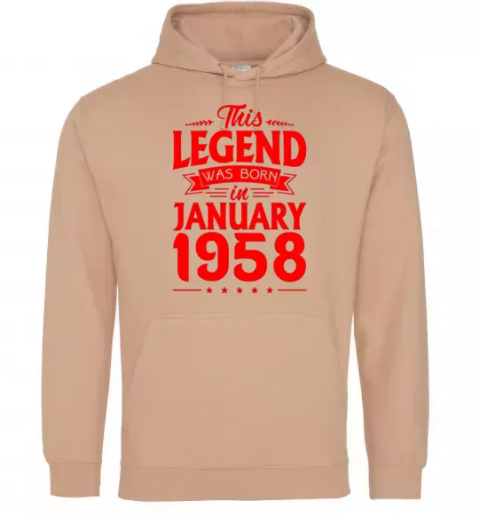 Чоловіча толстовка (худі) This Legend was born in January 1958 Пісочний фото