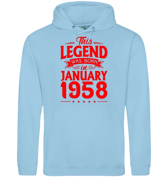 Женская толстовка (худи) This Legend was born in January 1958 Голубой фото