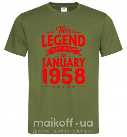 Мужская футболка This Legend was born in Jenuary 1958 Оливковый фото