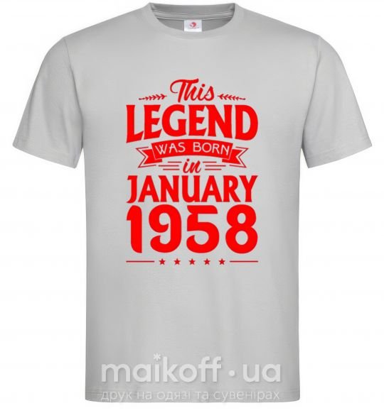 Мужская футболка This Legend was born in Jenuary 1958 Серый фото