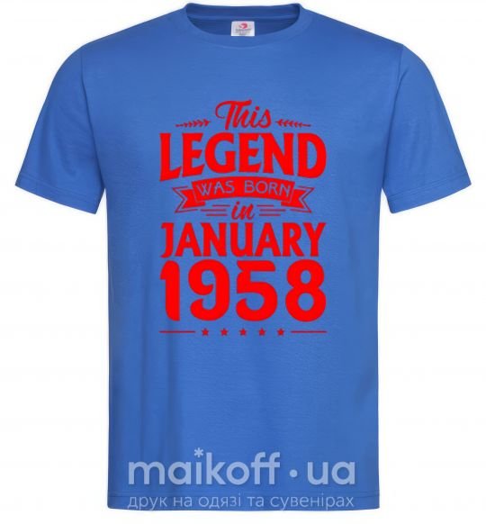 Чоловіча футболка This Legend was born in Jenuary 1958 Яскраво-синій фото
