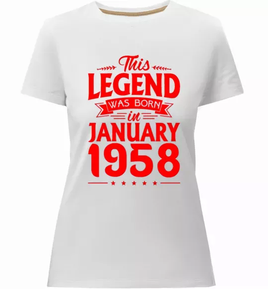 Женская премиум футболка This Legend was born in January 1958 Белый фото