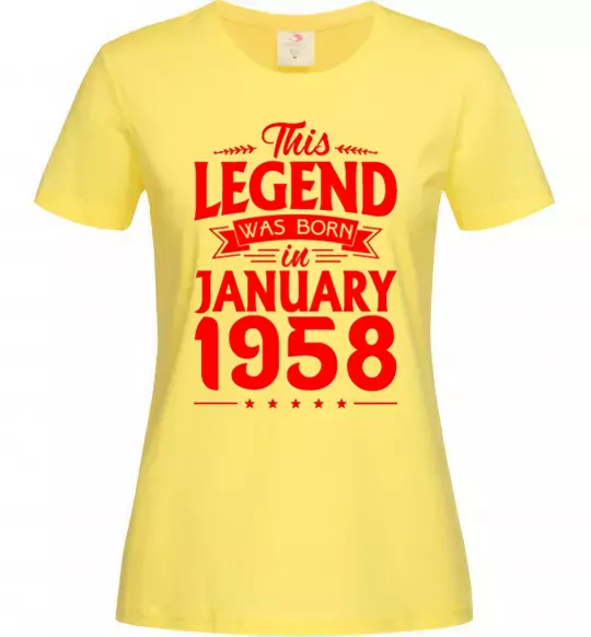 Жіноча футболка This Legend was born in January 1958 Лимонний фото