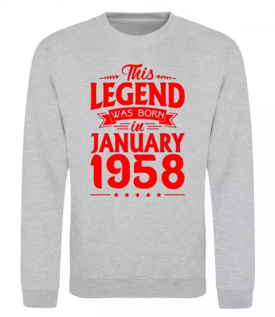 Світшот This Legend was born in January 1958 Сірий меланж фото