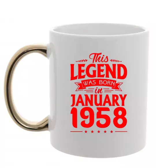 Чашка с цветной ручкой This Legend was born in January 1958 Золото фото