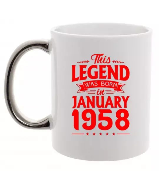 Чашка с цветной ручкой This Legend was born in January 1958 Серебро фото