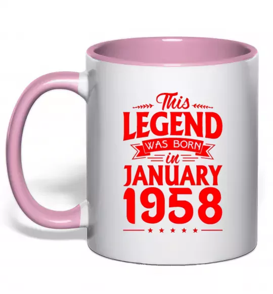 Чашка с цветной ручкой This Legend was born in January 1958 Нежно розовый фото