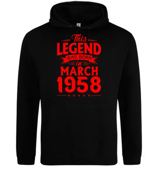 Мужская толстовка (худи) This Legend was born in March 1958 Черный фото