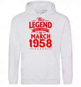 Чоловіча толстовка (худі) This Legend was born in March 1958 Сірий меланж фото