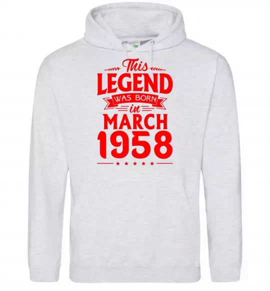 Жіноча толстовка (худі) This Legend was born in March 1958 Сірий меланж фото