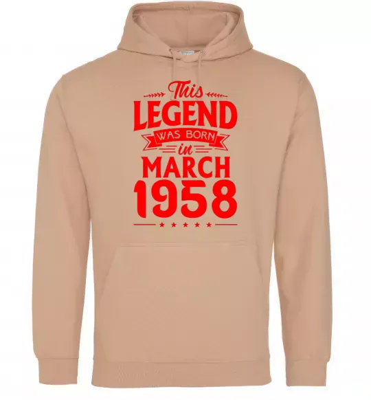 Жіноча толстовка (худі) This Legend was born in March 1958 Пісочний фото