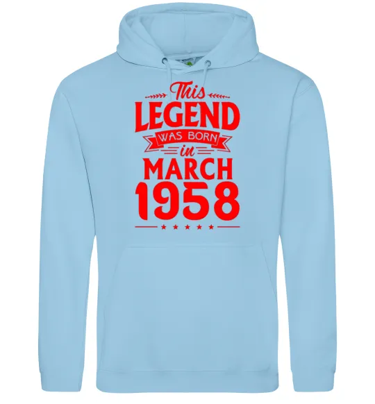 Женская толстовка (худи) This Legend was born in March 1958 Голубой фото