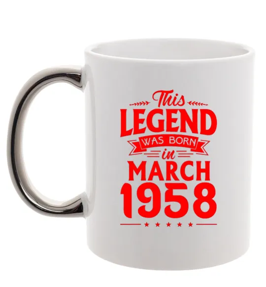 Чашка с цветной ручкой This Legend was born in March 1958 Серебро фото