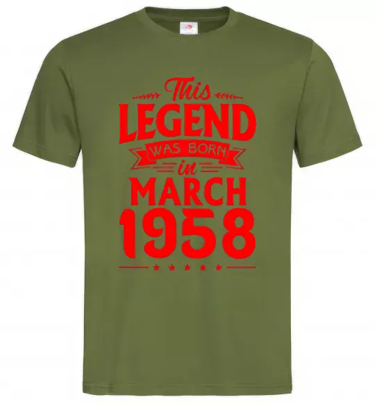 Мужская футболка This Legend was born in March 1958 Оливковый фото