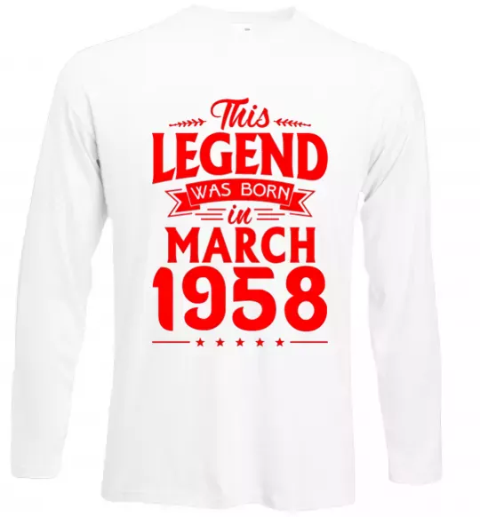 Лонгслив This Legend was born in March 1958 Белый фото