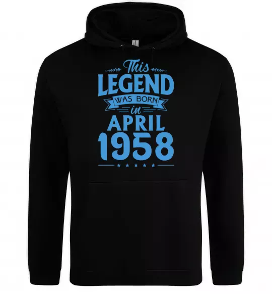 Мужская толстовка (худи) This Legend was born in April 1958 Черный фото