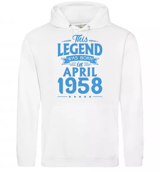 Мужская толстовка (худи) This Legend was born in April 1958 Белый фото