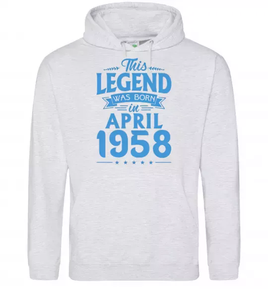 Женская толстовка (худи) This Legend was born in April 1958 Серый меланж фото