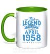 Чашка з кольоровою ручкою This Legend was born in April 1958 Зелений фото
