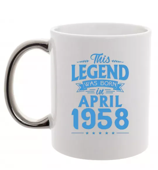 Чашка с цветной ручкой This Legend was born in April 1958 Серебро фото