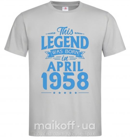 Мужская футболка This Legend was born in April 1958 Серый фото