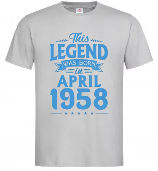 Мужская футболка This Legend was born in April 1958 Серый фото