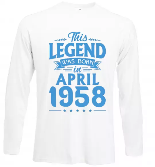 Лонгслив This Legend was born in April 1958 Белый фото