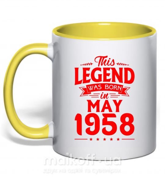 Чашка з кольоровою ручкою This Legend was born in May 1958 Сонячно жовтий фото