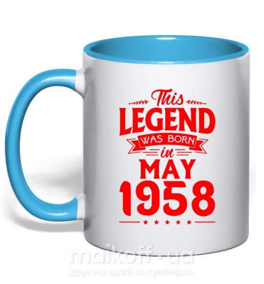 Чашка з кольоровою ручкою This Legend was born in May 1958 Блакитний фото