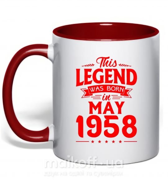 Чашка с цветной ручкой This Legend was born in May 1958 Красный фото