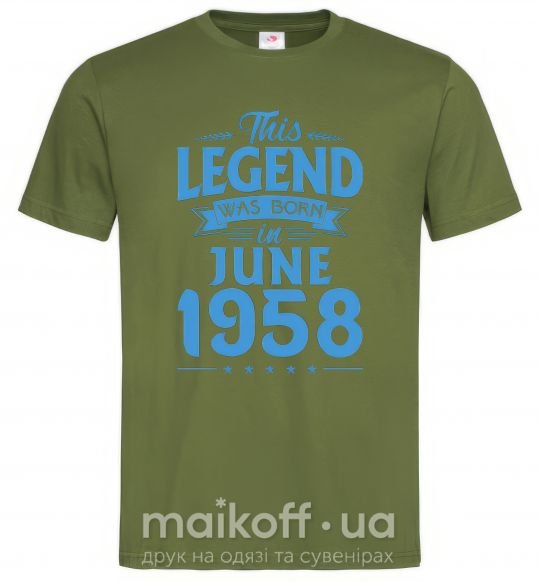 Мужская футболка This Legend was born in June 1958 Оливковый фото