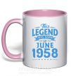 Чашка с цветной ручкой This Legend was born in June 1958 Нежно розовый фото