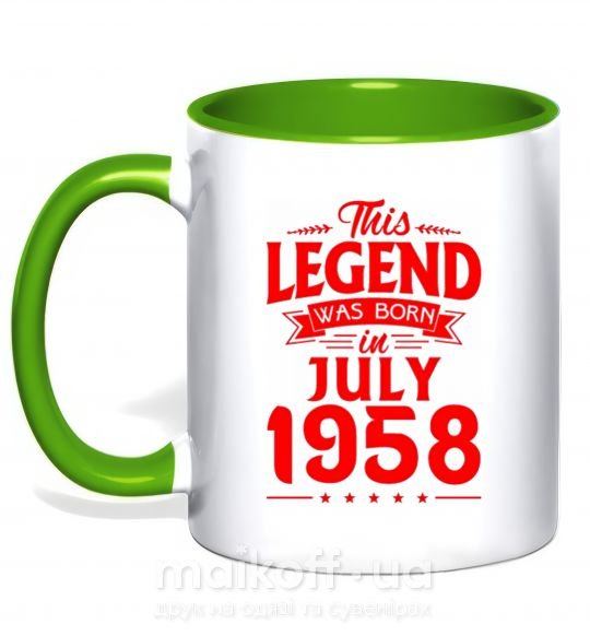 Чашка з кольоровою ручкою This Legend was born in July 1958 Зелений фото