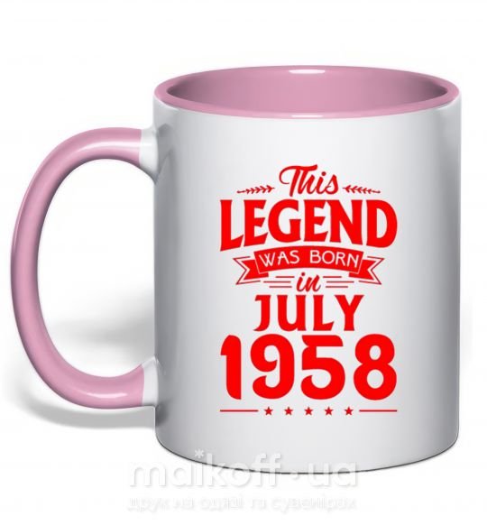 Чашка з кольоровою ручкою This Legend was born in July 1958 Ніжно рожевий фото